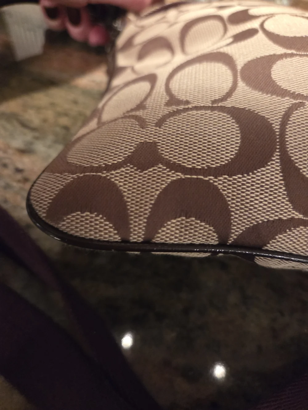 Coach Brown Signature Canvas Crossbody with Brown And Pink-Accent Wristlet